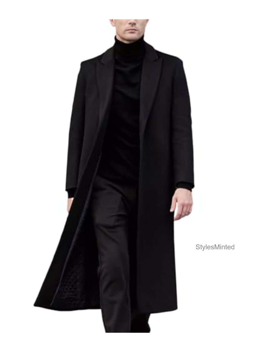 Men's Winter Trench Coat Single Breasted Notched Lapel Peacoat Slim Fit